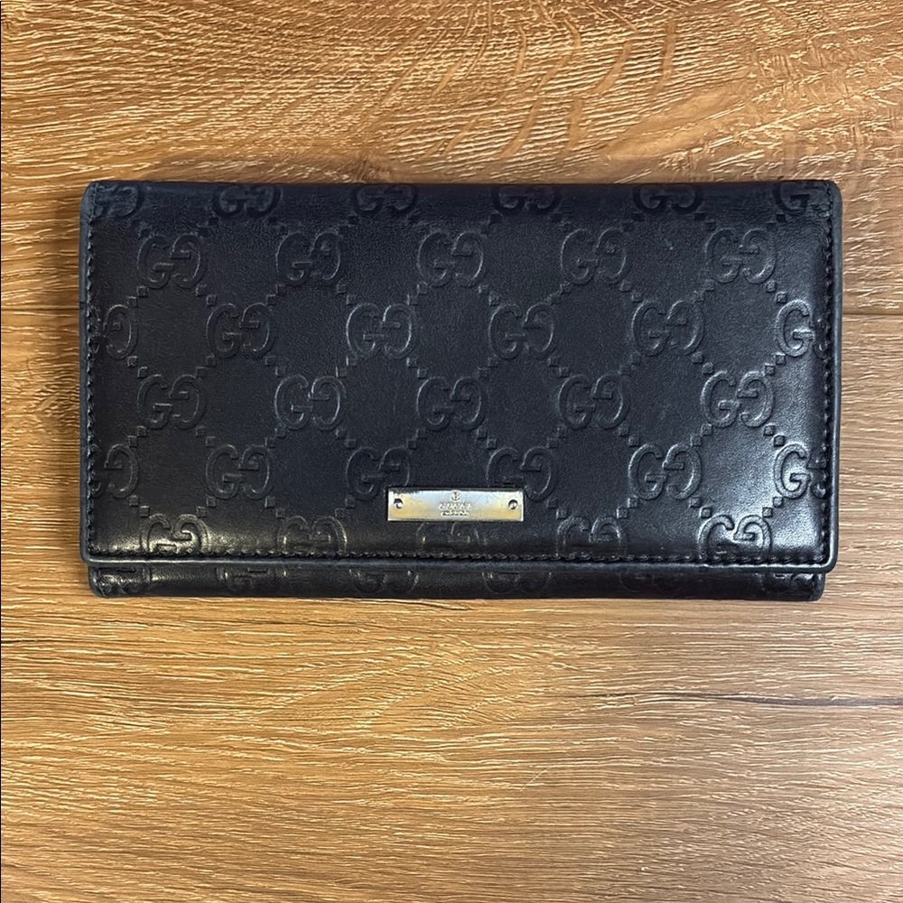 Gucci Black Embossed Leather Long Wallet